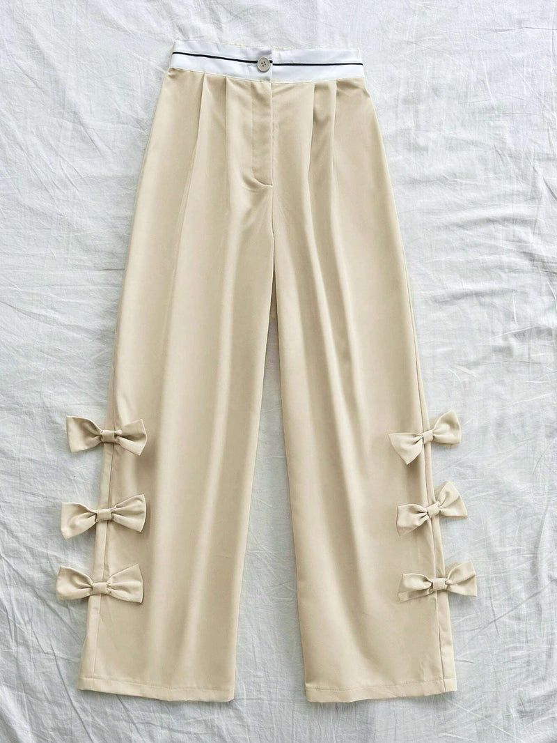 WYWH Pantalones vintage para mujeres con cinturilla contrastante, lazo lateral