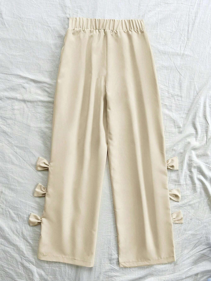 WYWH Pantalones vintage para mujeres con cinturilla contrastante, lazo lateral