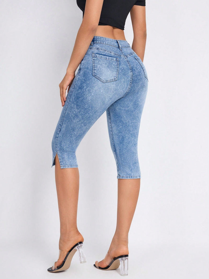 Jeans ajustados con cintura alta y dobladillo dividido