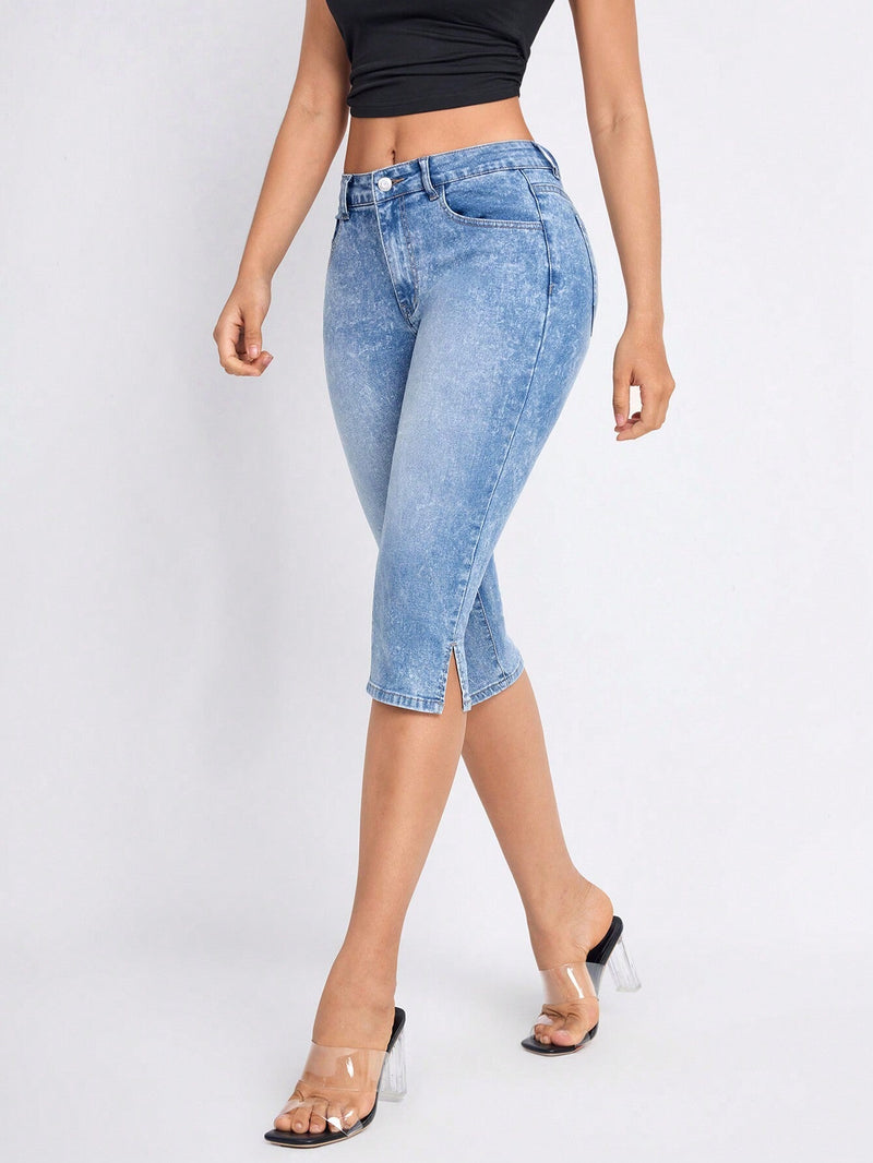 Jeans ajustados con cintura alta y dobladillo dividido