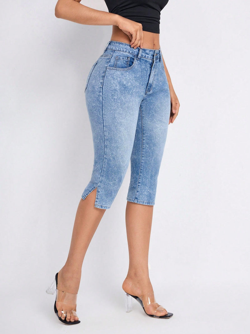 Jeans ajustados con cintura alta y dobladillo dividido