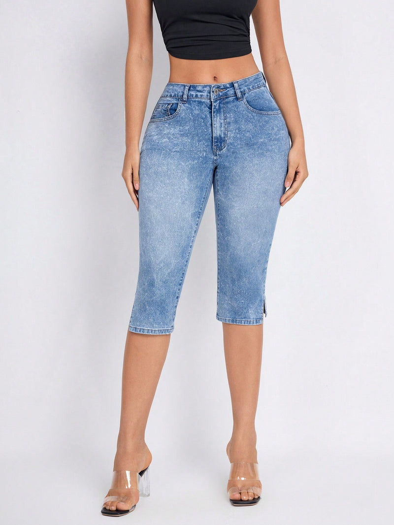 Jeans ajustados con cintura alta y dobladillo dividido