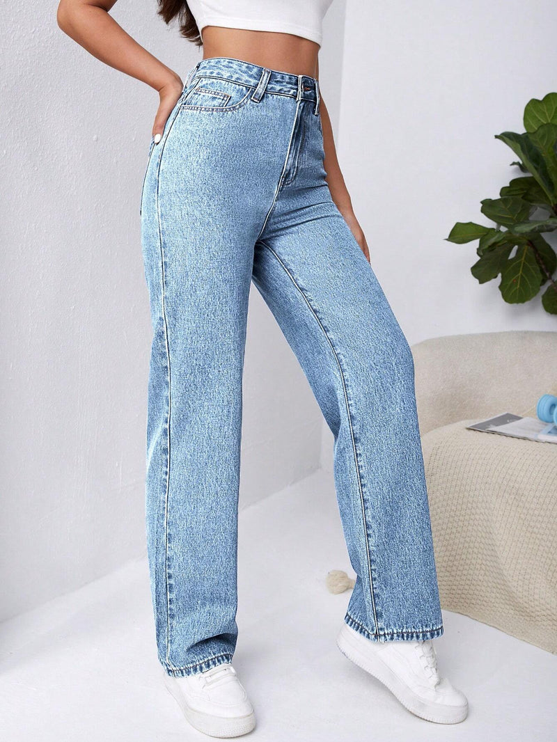 Frenchy Jeans de cintura alta y holgados estilo novio con bolsillo lateral inclinado