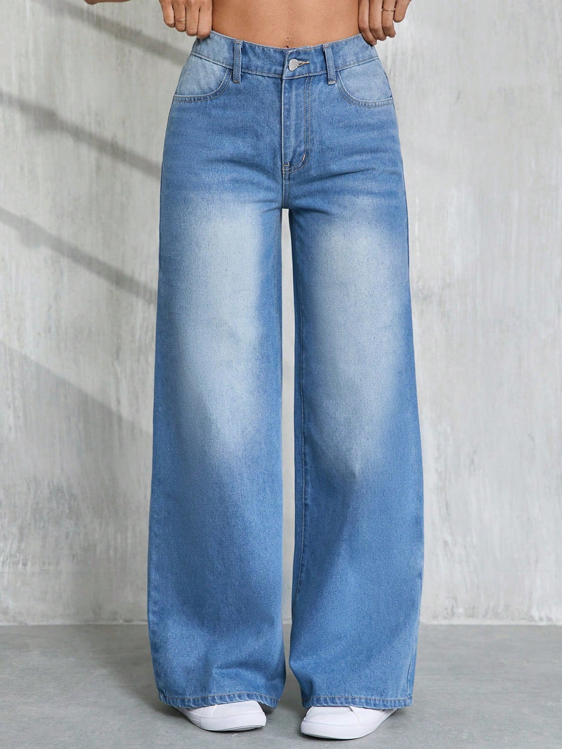 Tall Jeans de pierna ancha de cintura alta de mujer, ajuste holgado casual, azul