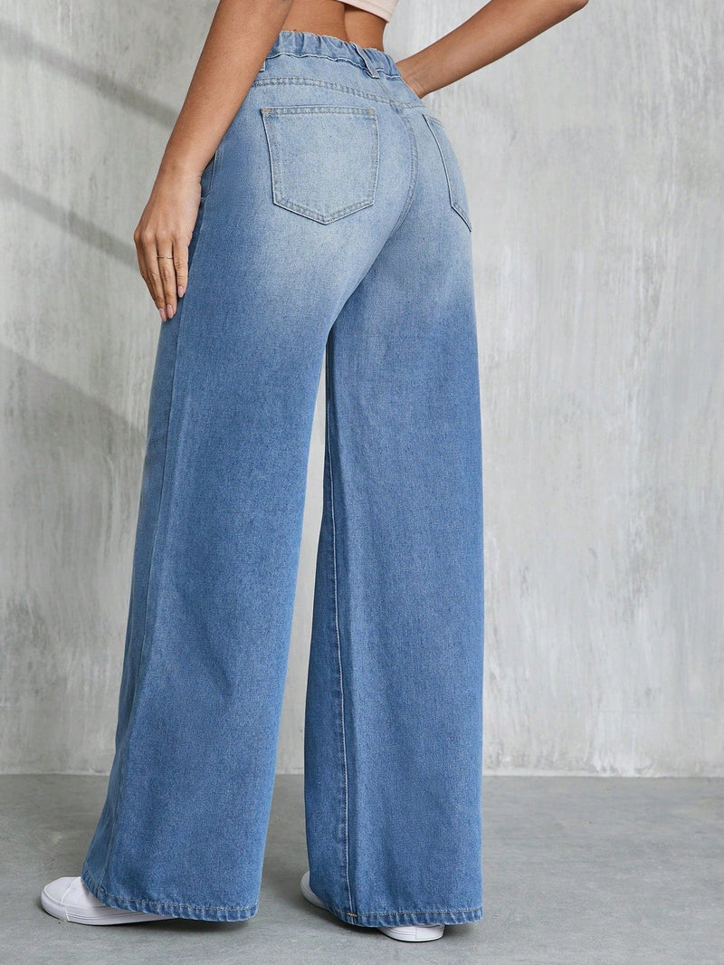 Tall Jeans de pierna ancha de cintura alta de mujer, ajuste holgado casual, azul