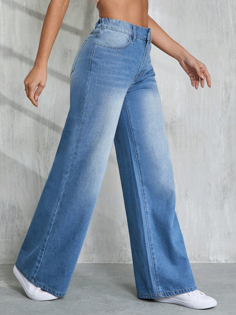 Tall Jeans de pierna ancha de cintura alta de mujer, ajuste holgado casual, azul