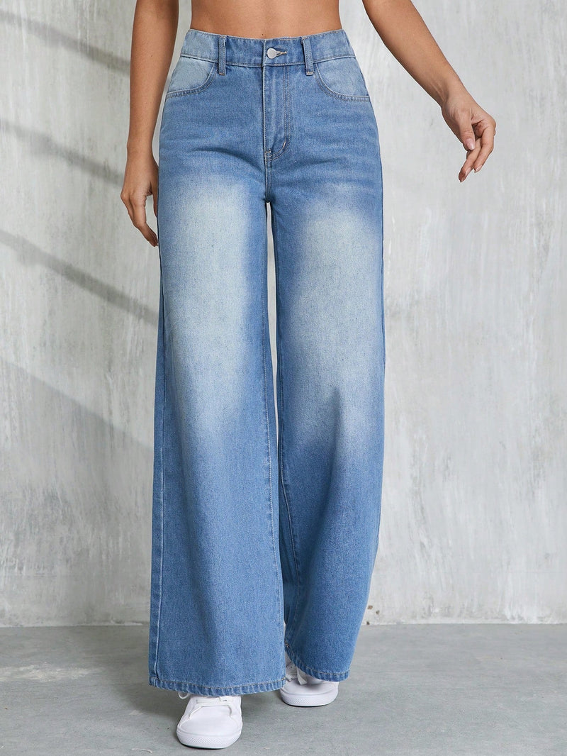 Tall Jeans de pierna ancha de cintura alta de mujer, ajuste holgado casual, azul