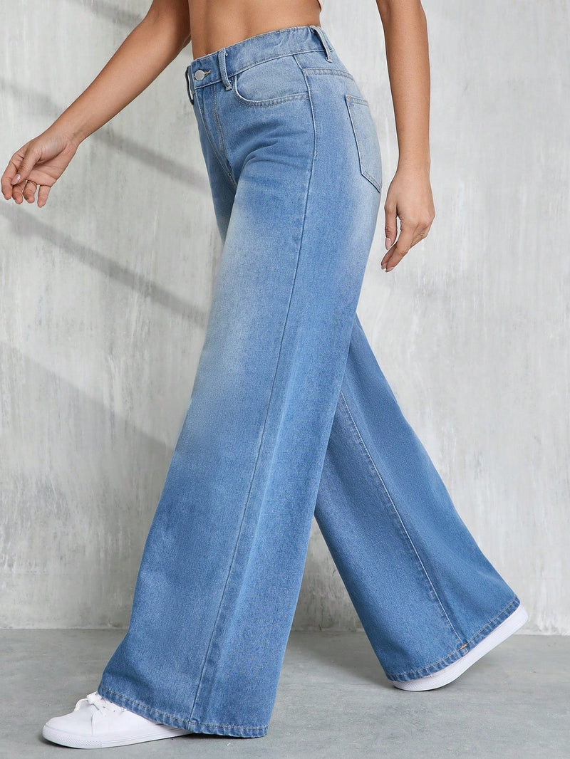 Tall Jeans de pierna ancha de cintura alta de mujer, ajuste holgado casual, azul