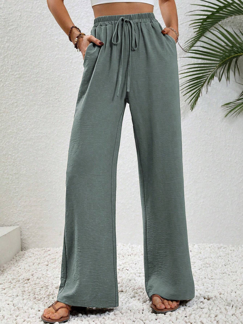 LUNE Pantalones de pierna ancha con cintura ajustable por cordon