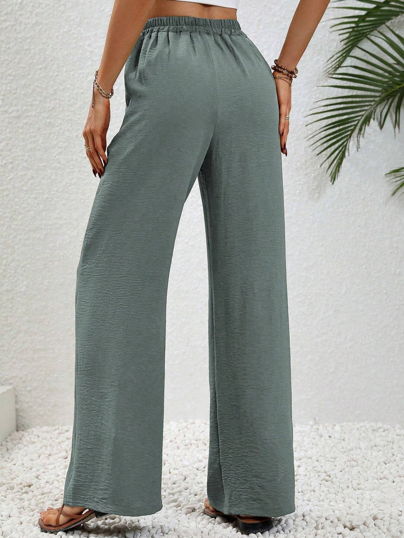 LUNE Pantalones de pierna ancha con cintura ajustable por cordon