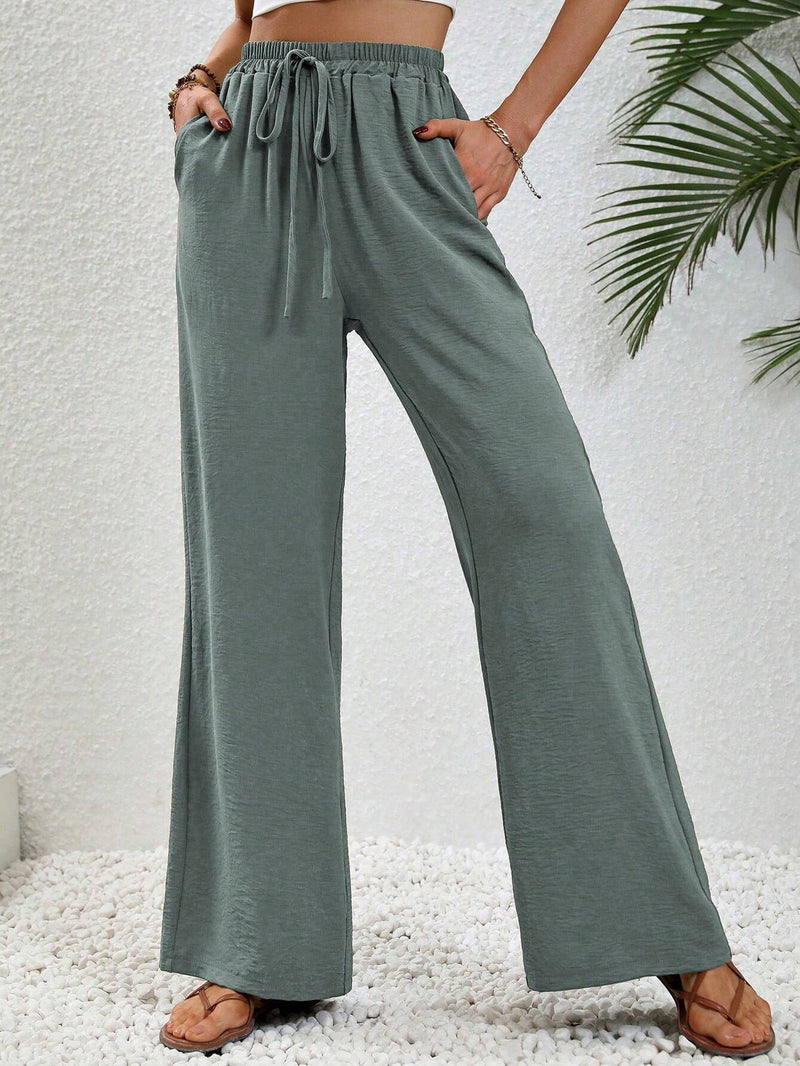 LUNE Pantalones de pierna ancha con cintura ajustable por cordon