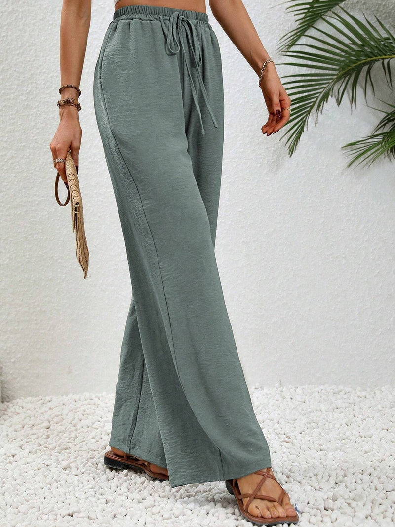 LUNE Pantalones de pierna ancha con cintura ajustable por cordon