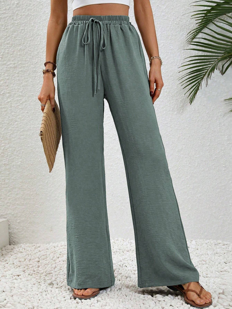 LUNE Pantalones de pierna ancha con cintura ajustable por cordon