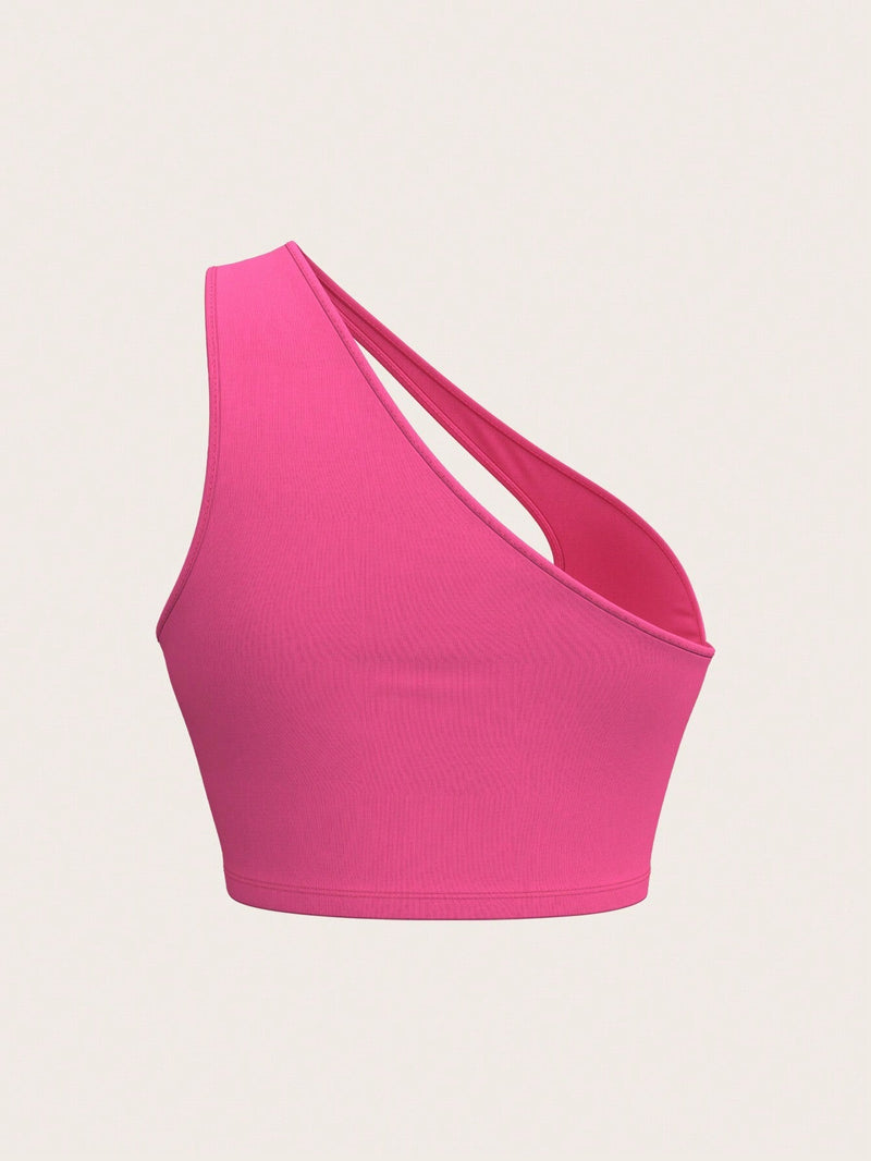 ICON Top de verano para mujeres con ajuste delgado, cuello asimetrico solido, hombro descubierto y huecos