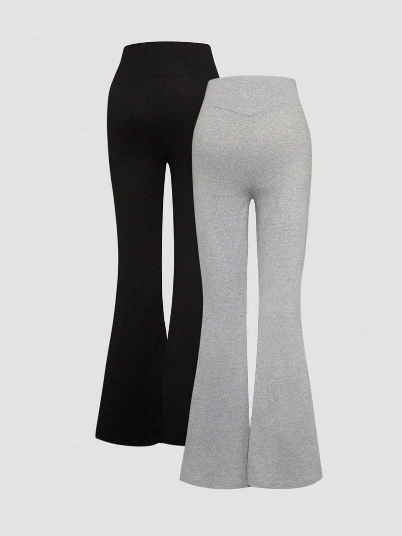 EZwear Conjunto de 2 piezas para mujer con pantalones acampanados casuales de ajuste delgado con cruce en la cintura en negro y gris