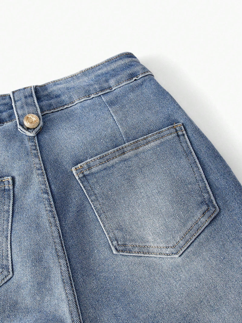 MOTF Classy JEANS AJUSTADOS CON BOLSILLOS EN DIAGONAL Y DETALLE DE BOTON DORADO