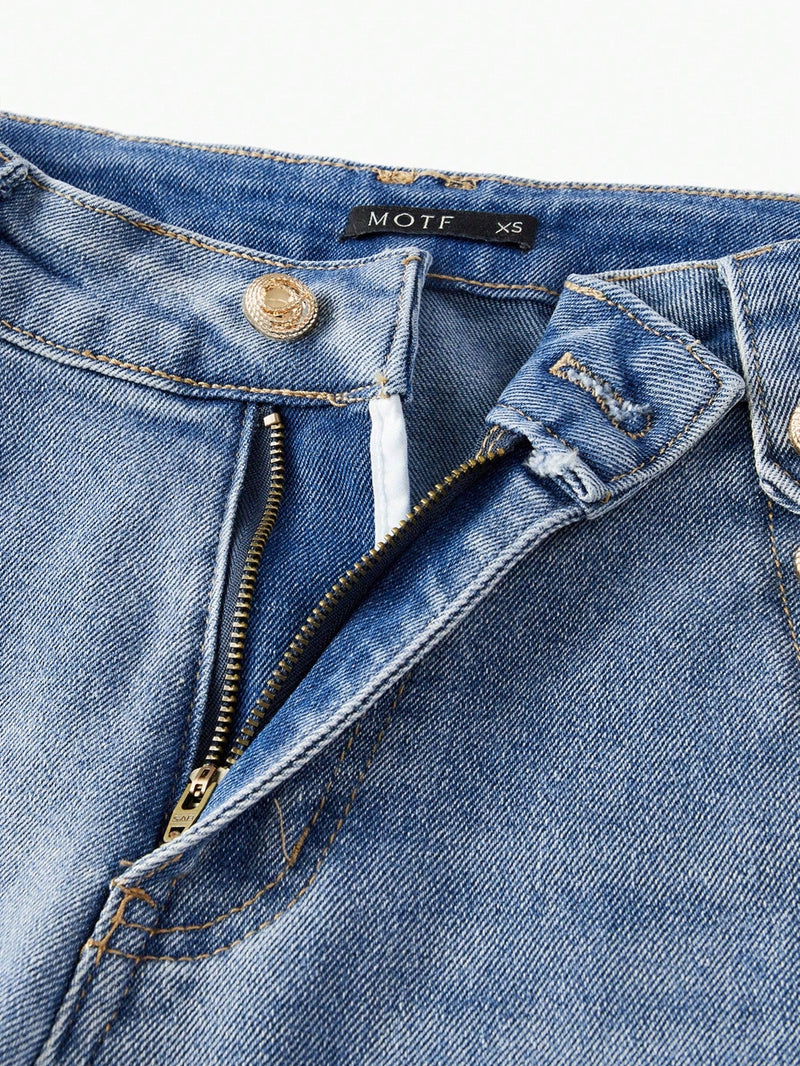 MOTF Classy JEANS AJUSTADOS CON BOLSILLOS EN DIAGONAL Y DETALLE DE BOTON DORADO