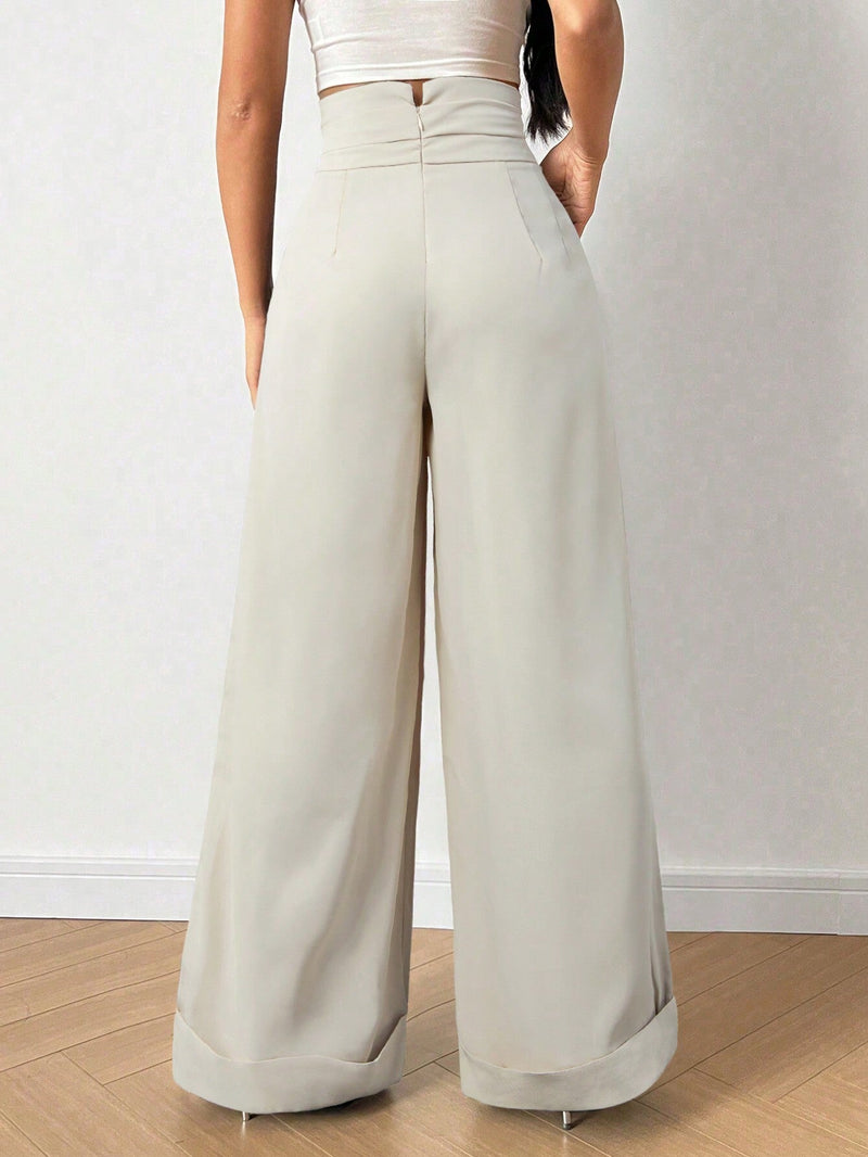 Prive Pantalones largos de vestir extra casuales y plisados de unicolor para mujer