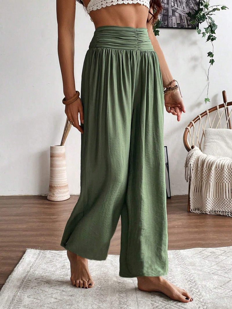 LUNE Pantalones anchos de mujer con diseno de articulacion de bambu desordenado