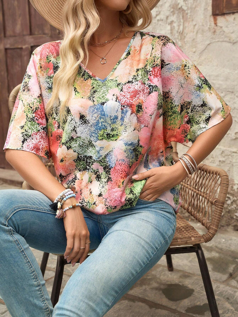 EMERY ROSE Camisa de verano casual y suelta de mujer con diseno floral vintage