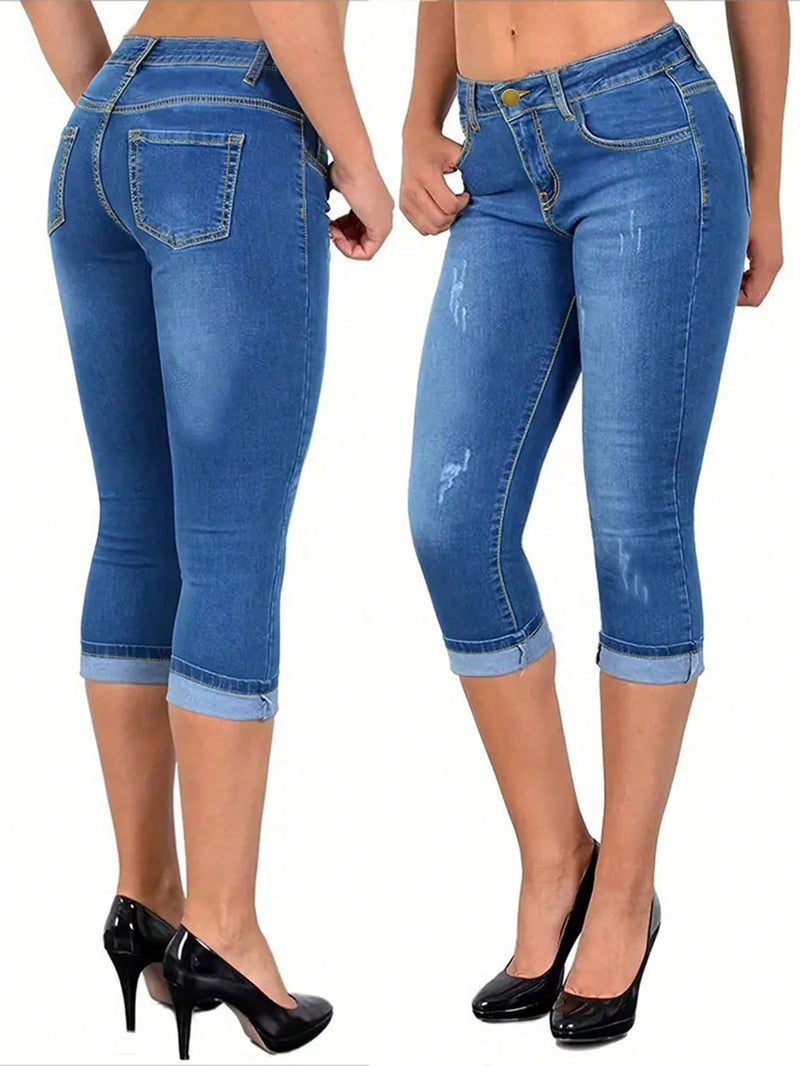 Pantalones Jeans Capri ajustados de mujer para uso diario y con bolsillos para el trabajo