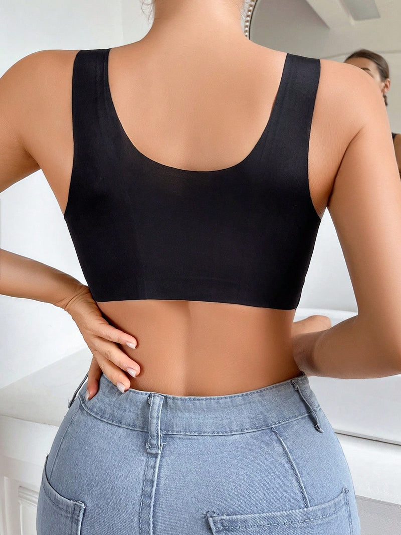 Brasier tipo camisola sin costuras con encaje y copas fijas, diseno push-up e inalambrico, 1 pieza