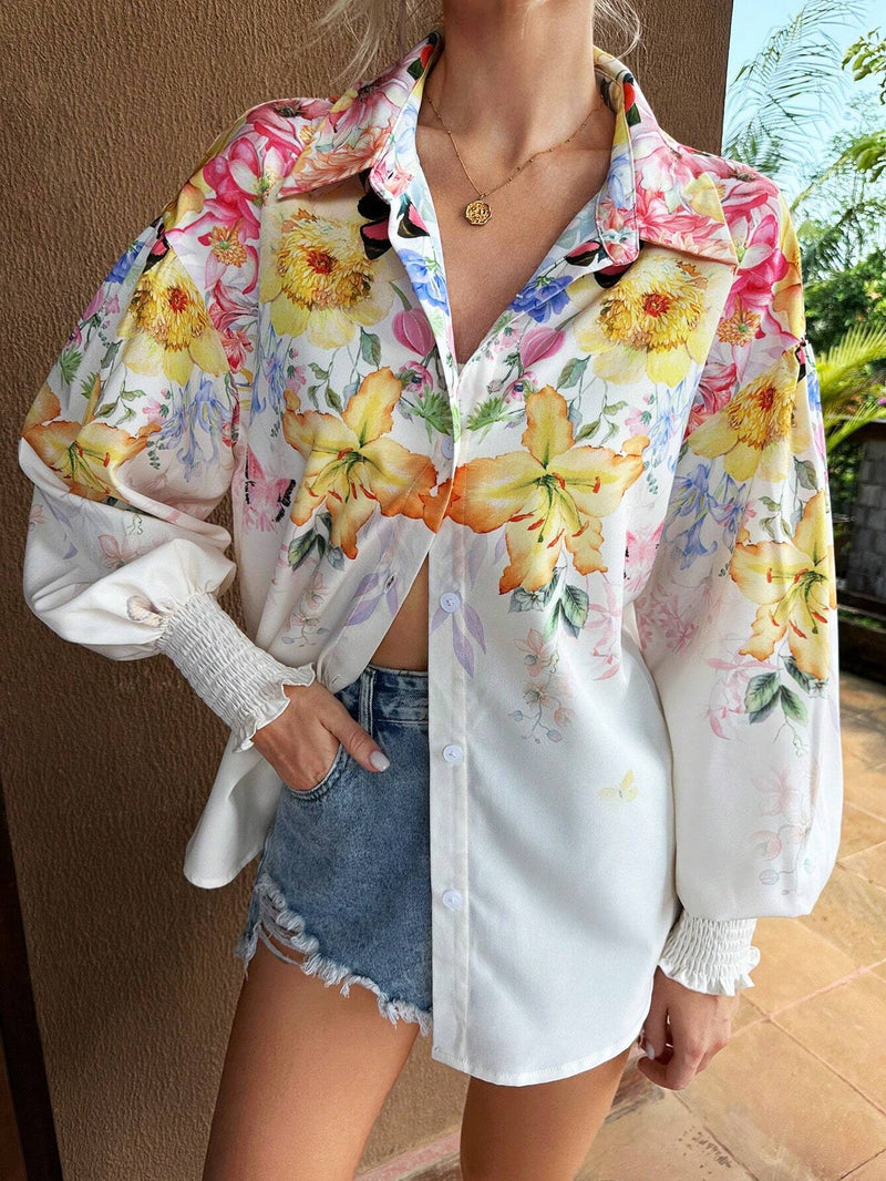 Camisa de vacaciones para mujer con patron de flores