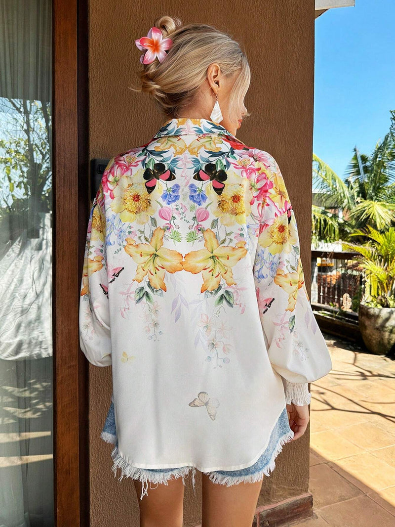 Camisa de vacaciones para mujer con patron de flores