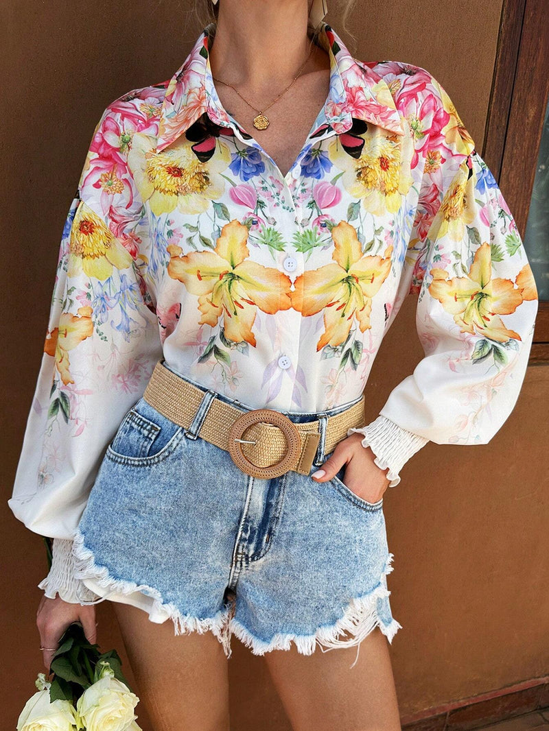 Camisa de vacaciones para mujer con patron de flores