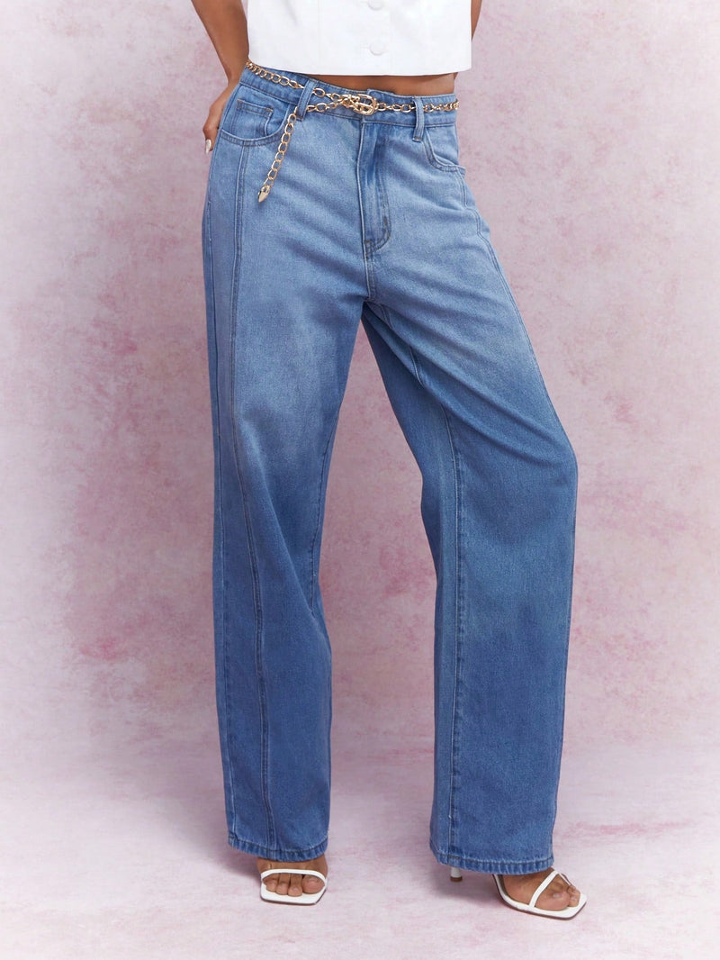 MISSGUIDED Jeans holgados con detalle de cinturon de cadena