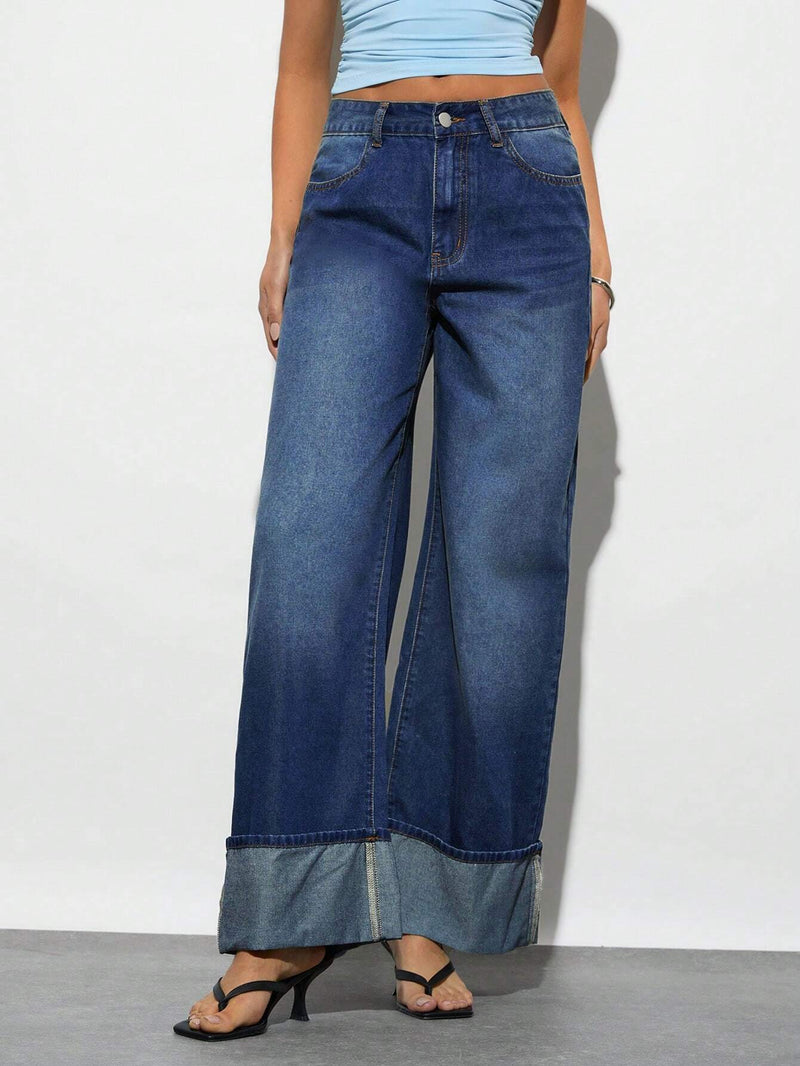 Forever 21 Jeans de cintura alta y pierna ancha con estilo vintage para mujer con bolsillos laterales y efecto desgastado