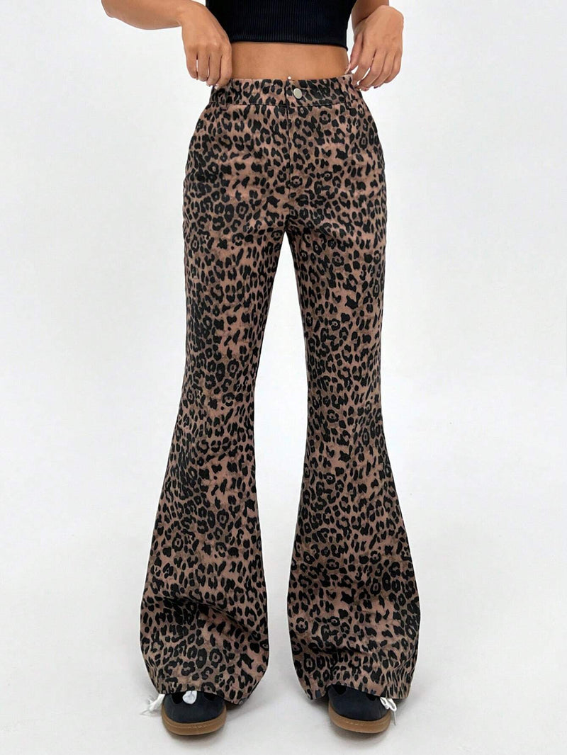 EZwear Pantalones acampanados con estampado de leopardo estilo Y2K