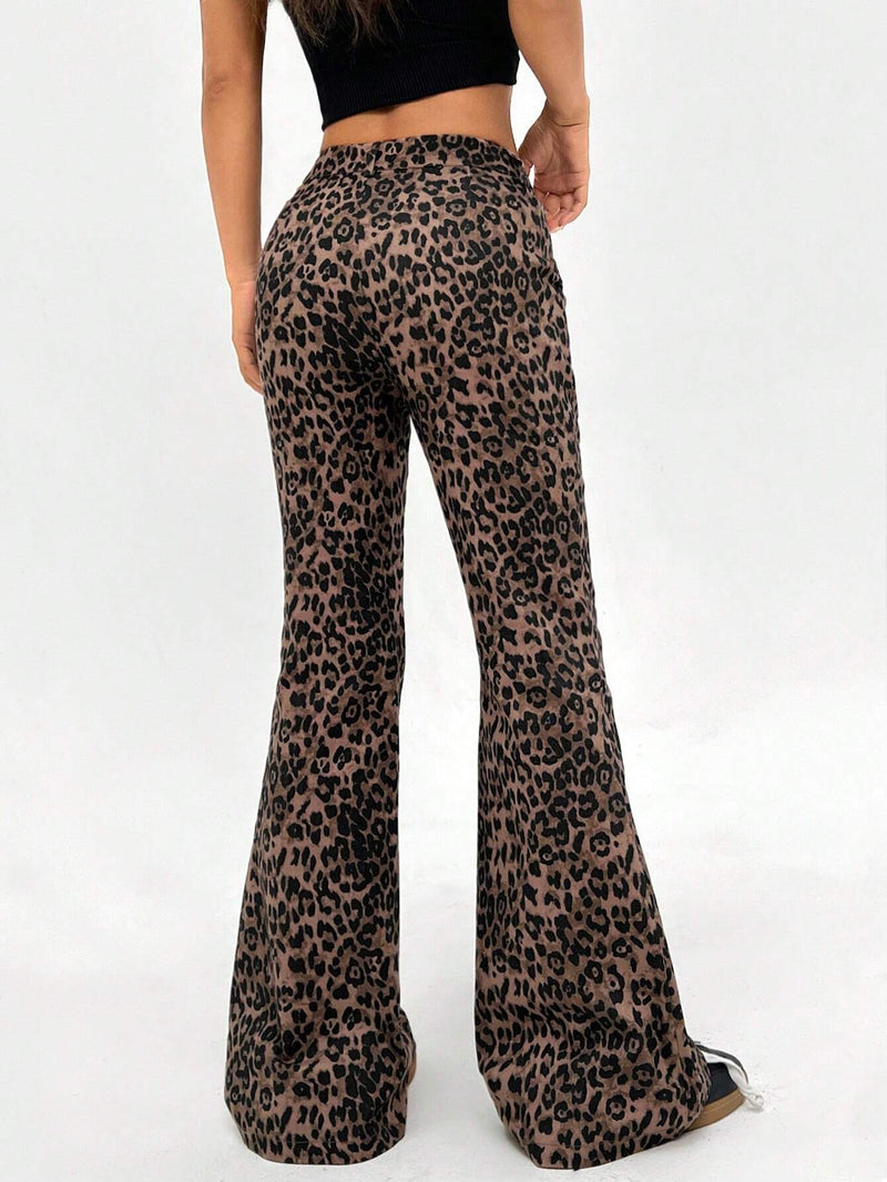 EZwear Pantalones acampanados con estampado de leopardo estilo Y2K