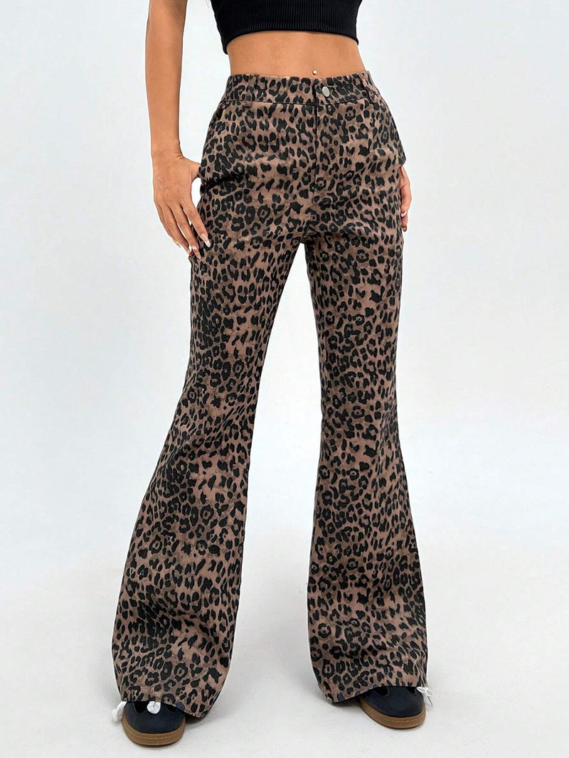 EZwear Pantalones acampanados con estampado de leopardo estilo Y2K