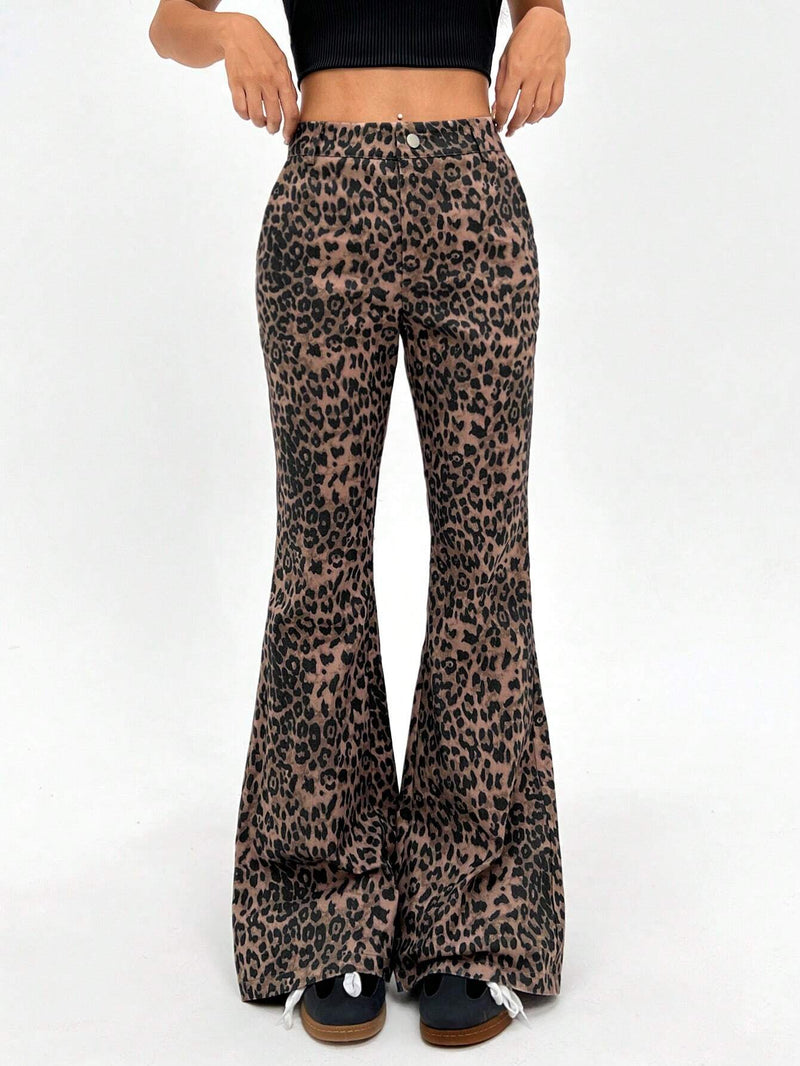 EZwear Pantalones acampanados con estampado de leopardo estilo Y2K