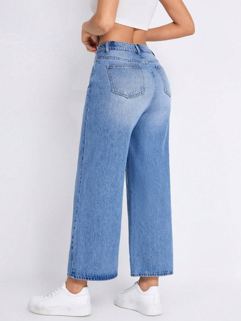 Jeans casuales de pierna ancha con bolsillos inclinados