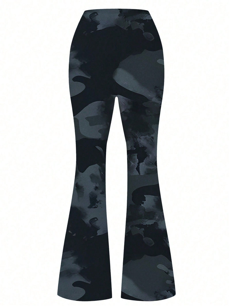 EZwear Pantalones de moda casual para mujer con diseno de campana y estampado de tie-dye