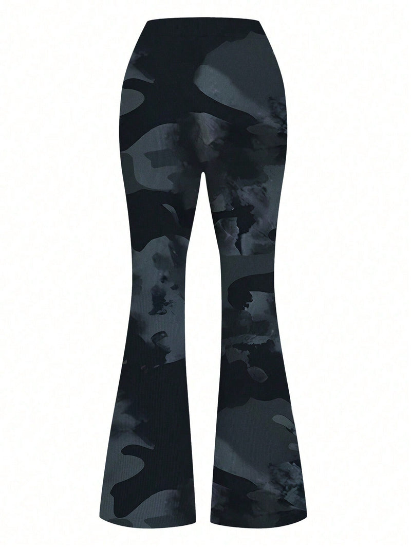 EZwear Pantalones de moda casual para mujer con diseno de campana y estampado de tie-dye