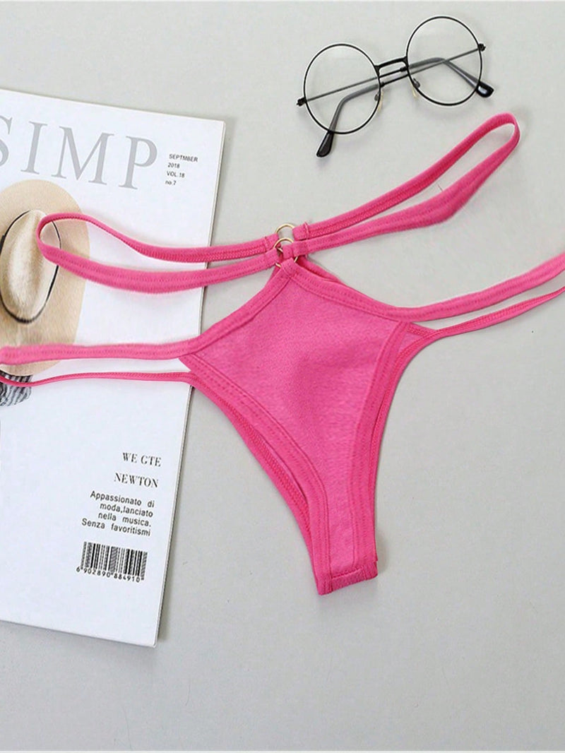 Conjunto sexy de 2 piezas de lenceria bikini con diseno de recorte, correas ajustables y tanga