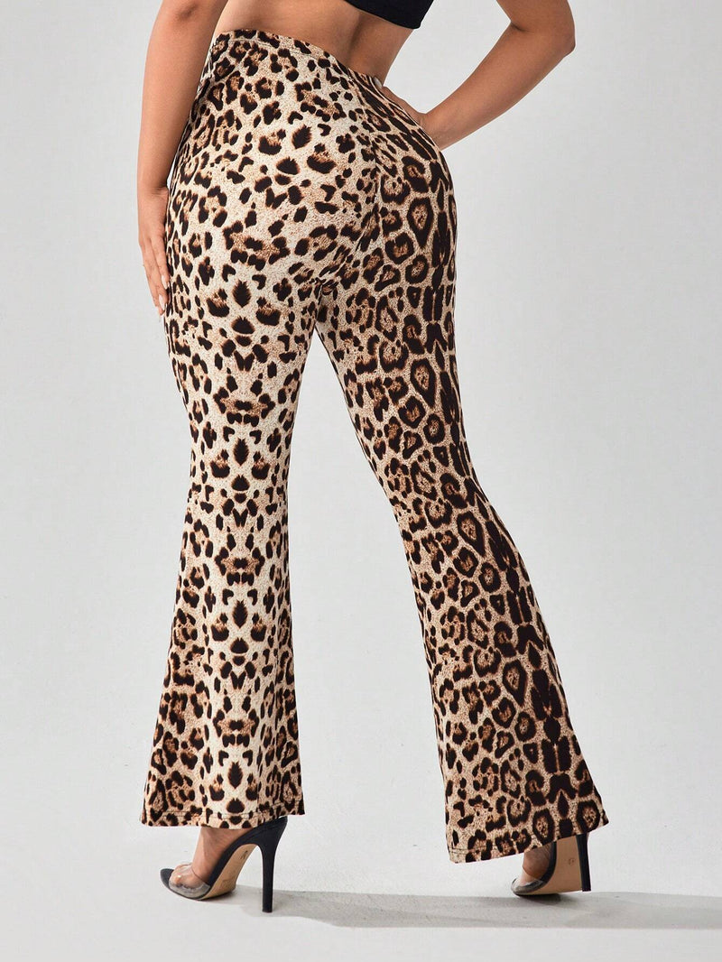 SXY Pantalones de pierna acampanada con estampado de leopardo