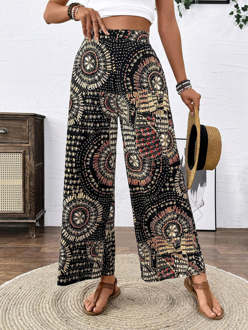 Prive Pantalon de pierna ancha con diseno de mandala