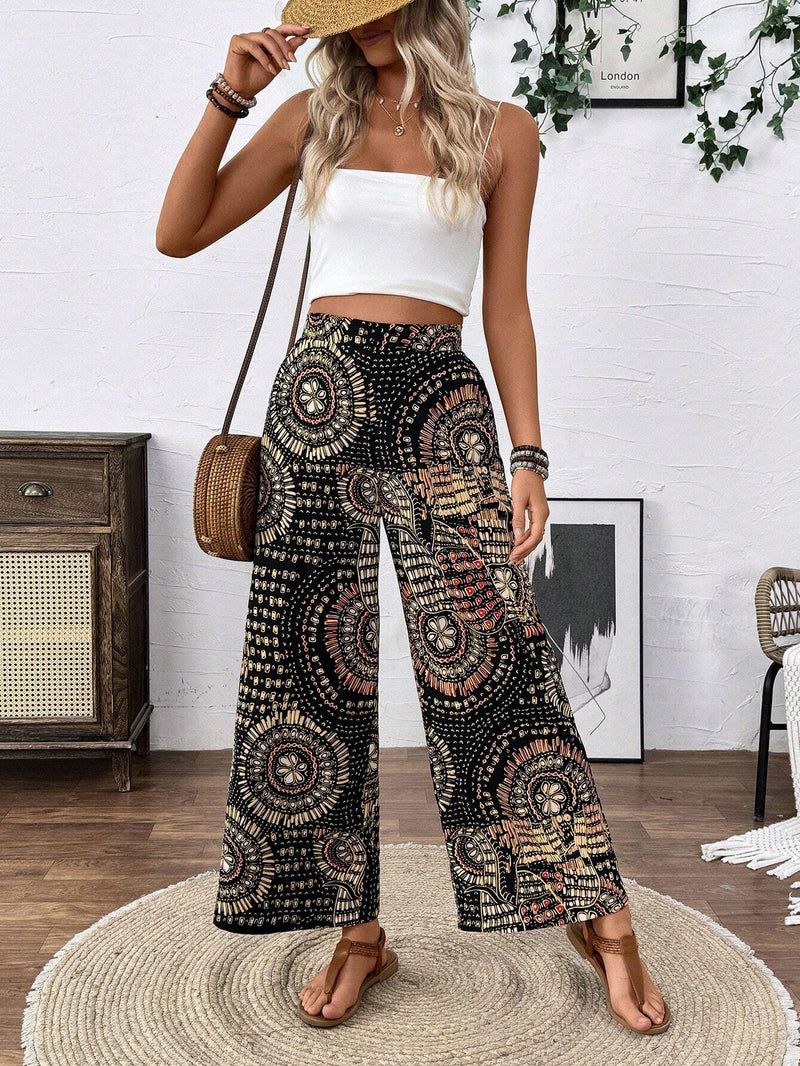 Prive Pantalon de pierna ancha con diseno de mandala