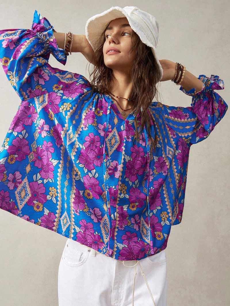 Camisa de mujer de vacaciones con estampado floral en varios colores