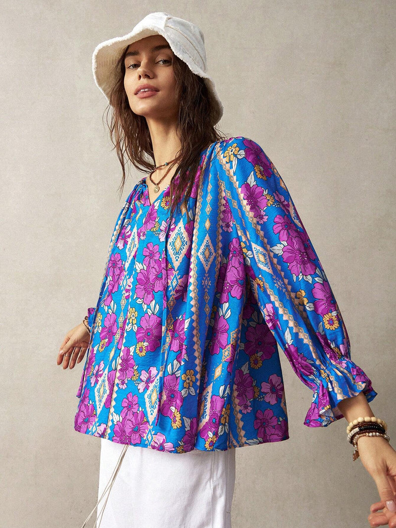 Camisa de mujer de vacaciones con estampado floral en varios colores