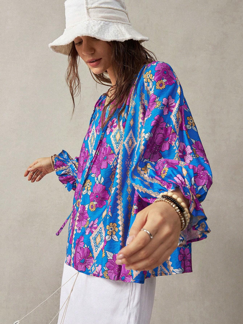 Camisa de mujer de vacaciones con estampado floral en varios colores