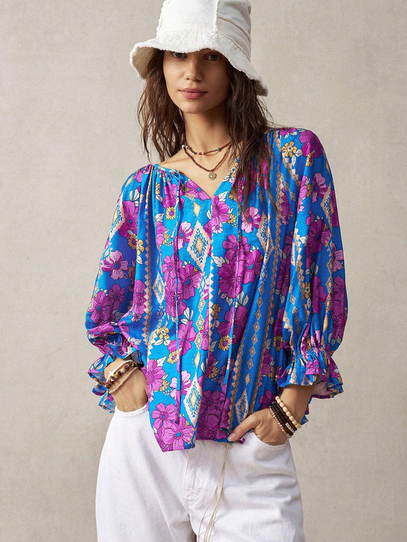 Camisa de mujer de vacaciones con estampado floral en varios colores