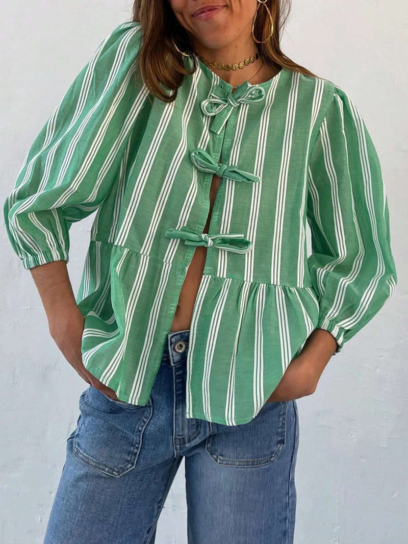 Camisa larga de mujeres con estampado de rayas, simple y adecuada para uso diario