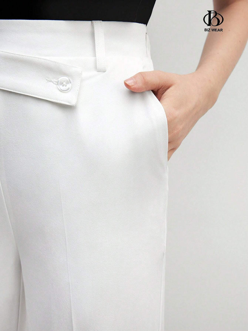 BIZwear Pantalones largos blancos con abertura para mujer de cintura alta