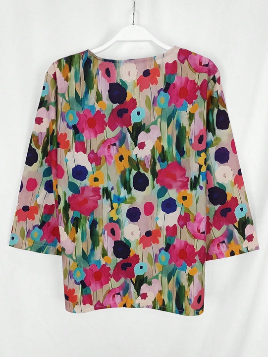 Camisa casual con estampado de flores para mujer (impresion no posicional)