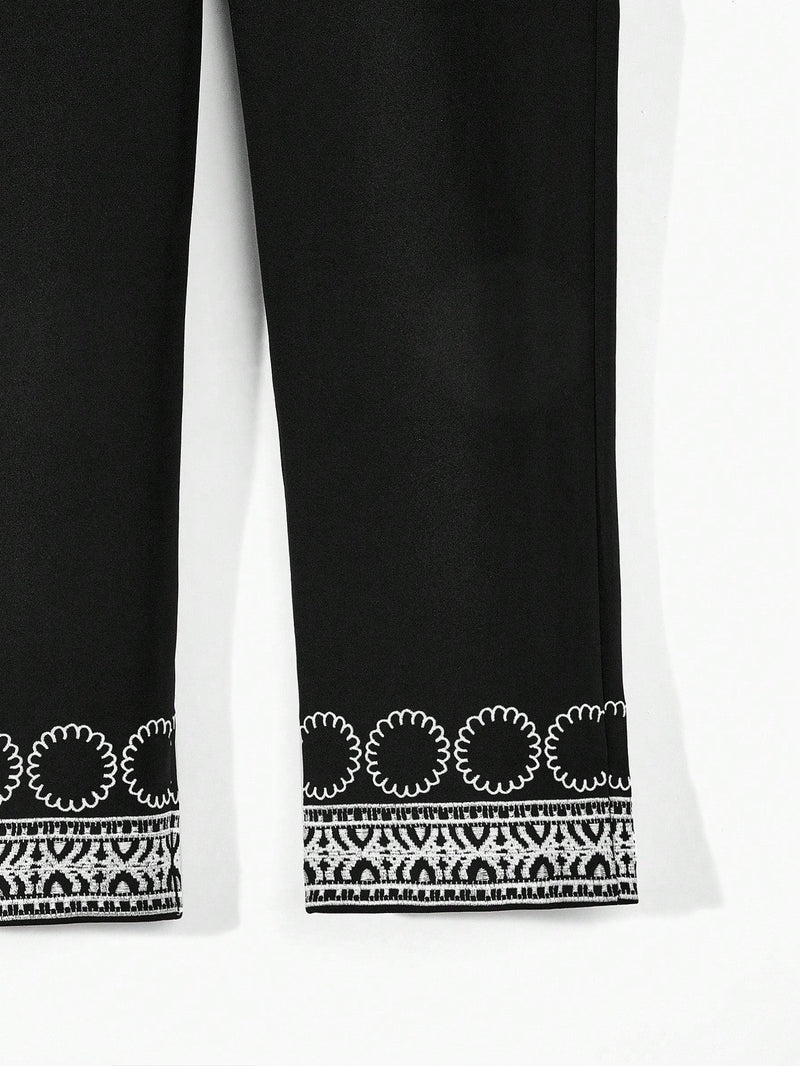 MOTF Classy Pantalones con detalle de bordado y bolsillo oblicuo